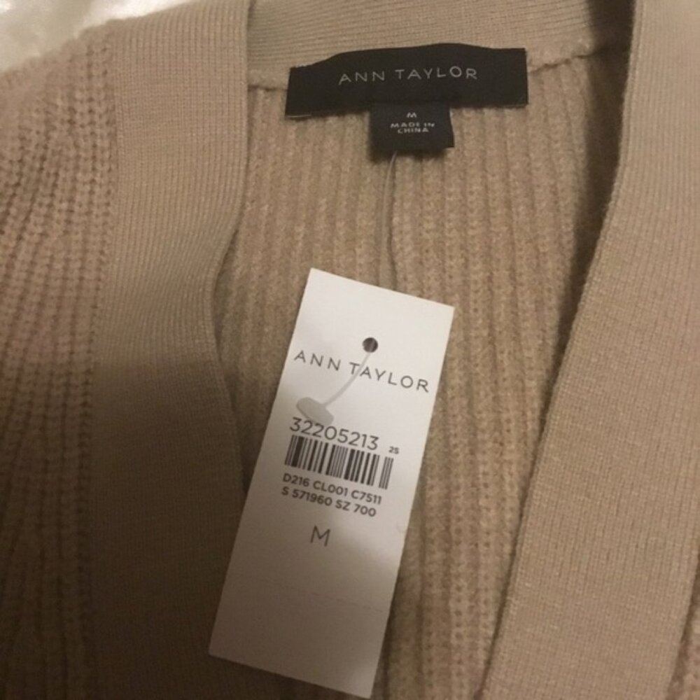 Ann Taylor Long Sleeve Ribbed Long Khaki Sweater Dress Button Down V Neck M - Picture 9 of 11
